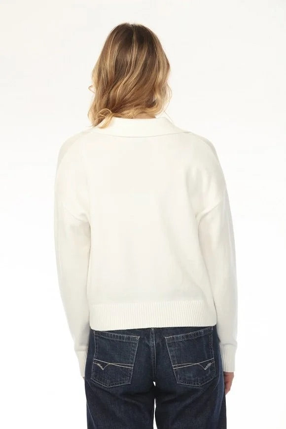 Rain + Rose Bianca Collared Knit Sweater- Ivory
