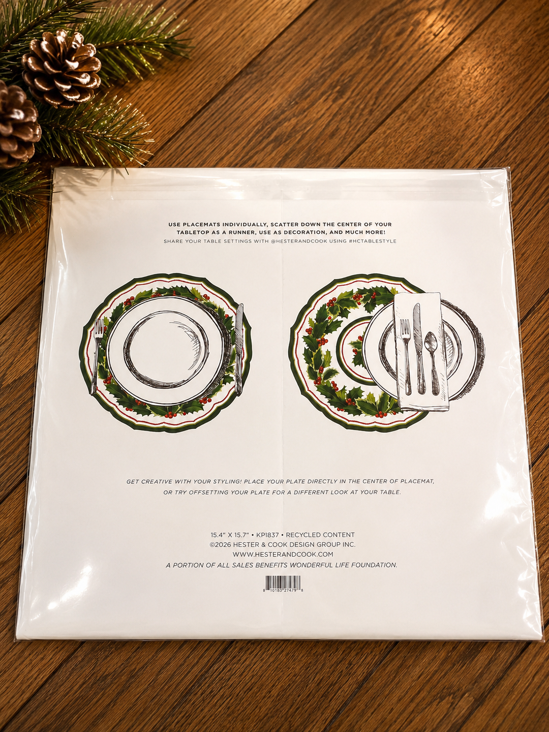 Hester & Cook Die-cut Holiday Holly China Placemat- 12 sheets