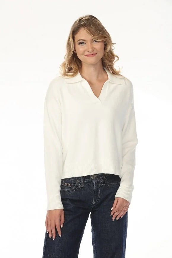 Rain + Rose Bianca Collared Knit Sweater- Ivory
