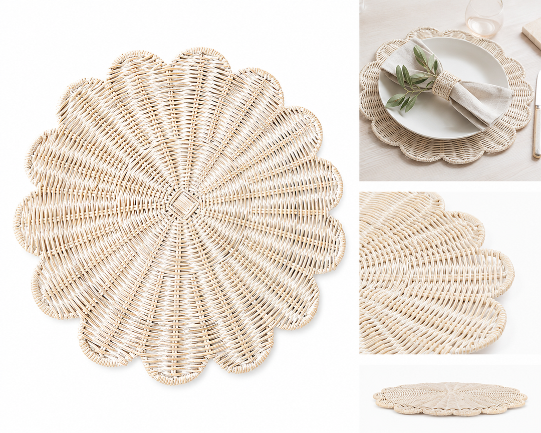 Saro Scalloped Rattan Placemats- Set of 4