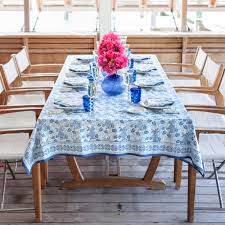 Pomegranate Pineapple Party Blue & White Tablecloth 60x90