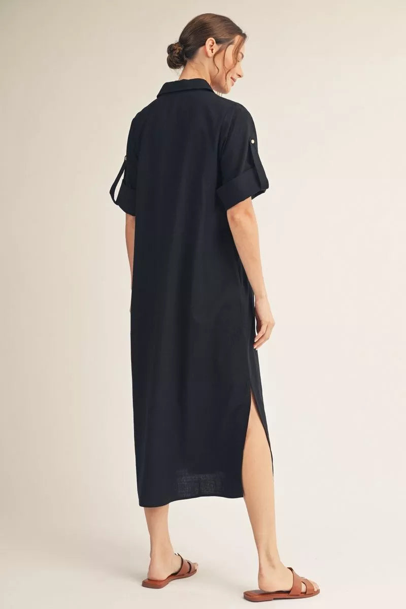 Jodifl-Rolled Sleeve Shirt Dress