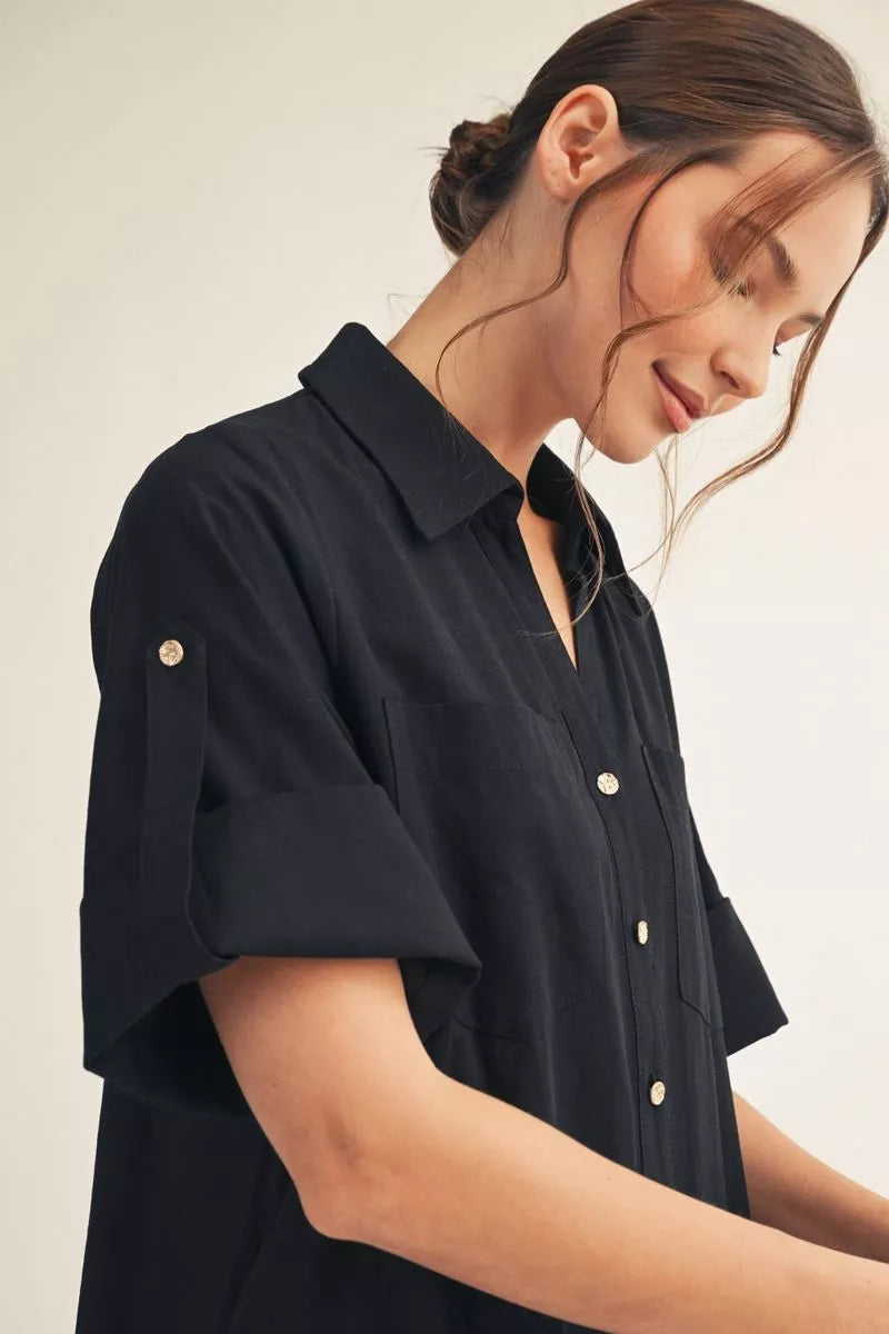 Jodifl-Rolled Sleeve Shirt Dress