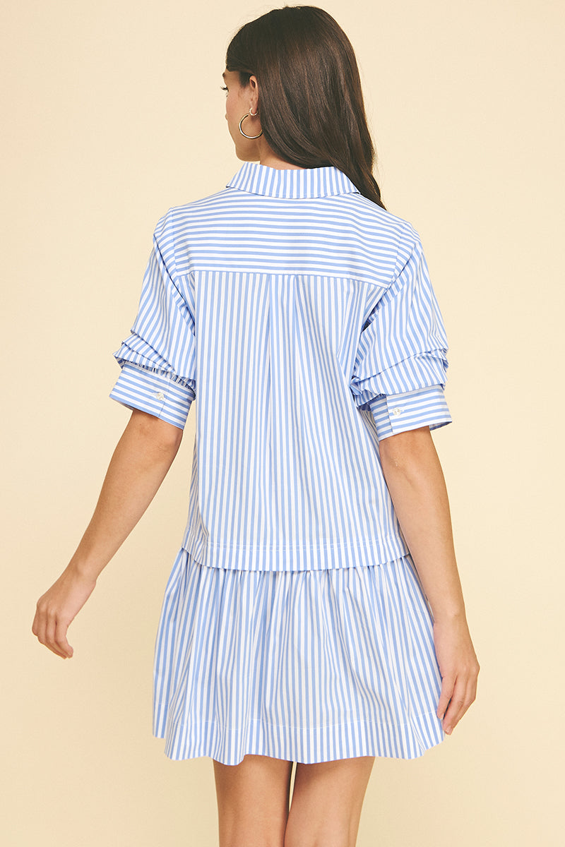Pinch Striped Button-down Mini Dress Lt. Blue