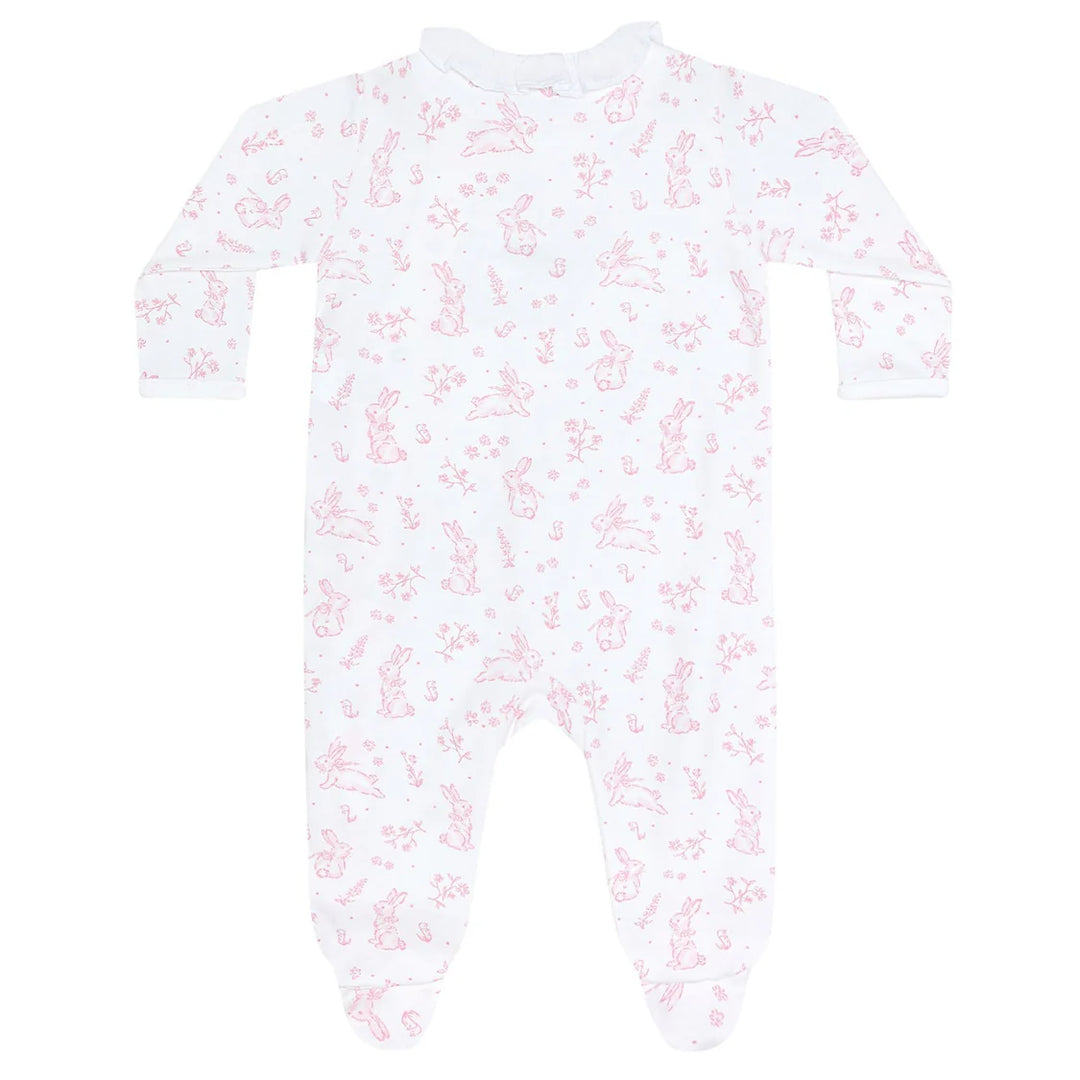 Nellapima- Pink Bunny Toile Crossover Footie