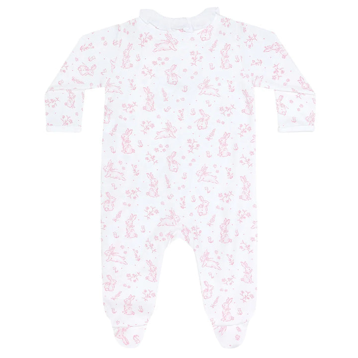 Nellapima- Pink Bunny Toile Crossover Footie