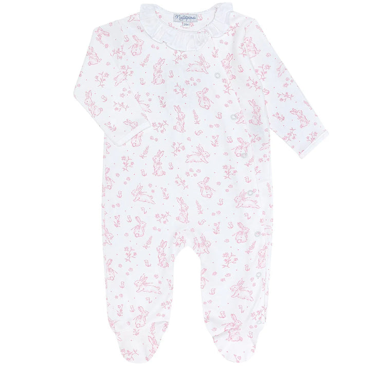 Nellapima- Pink Bunny Toile Crossover Footie