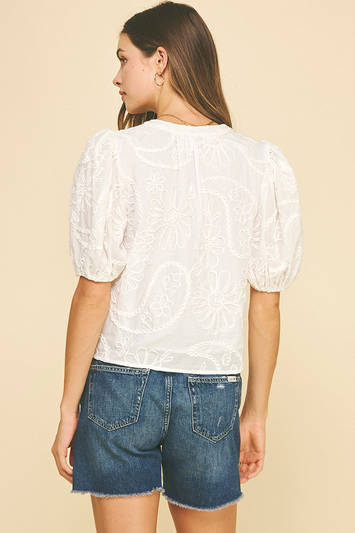 Pinch Floral Embroidered Blouse Top