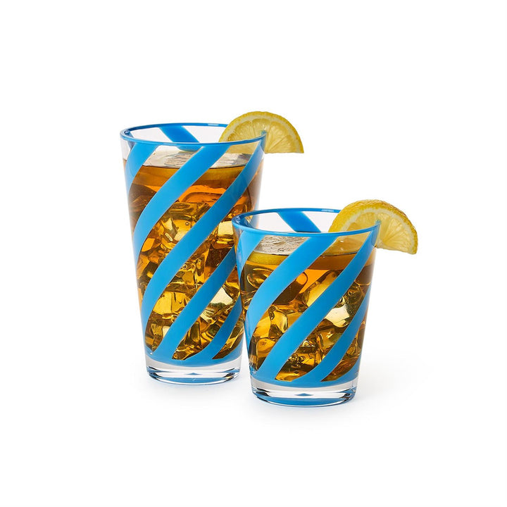 Two's Company Tall Blue Ribbon Drinking Glasses Set Of 4