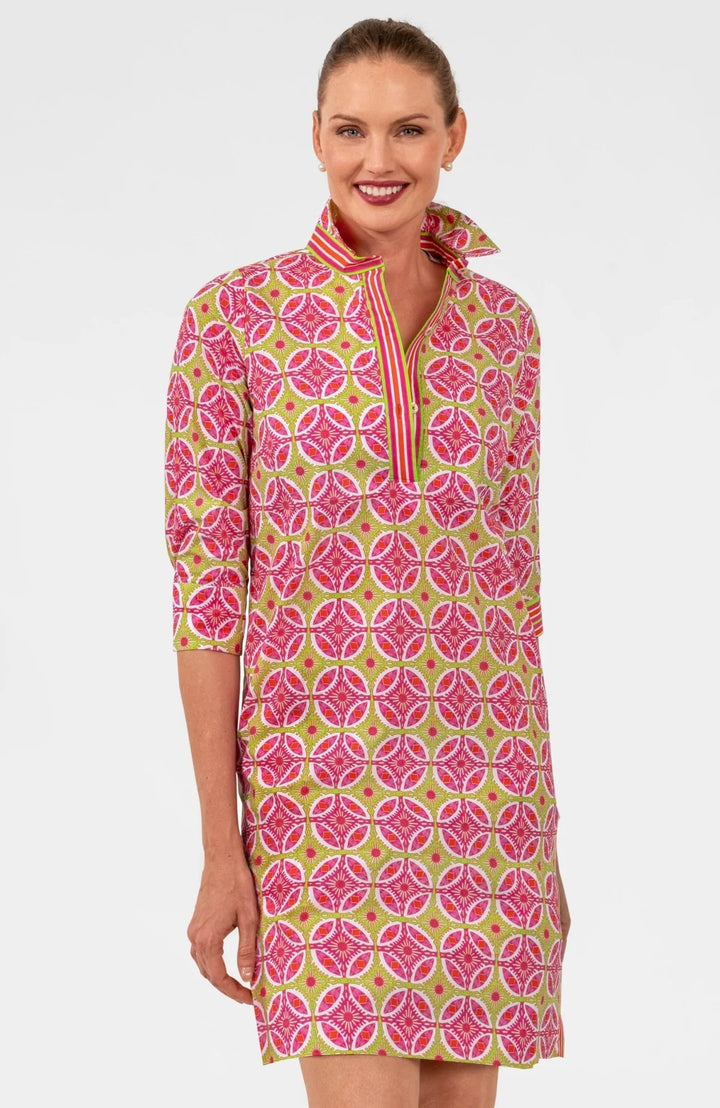 Gretchen Scott Shirt Tail 2.0 Dress - Smell The Roses Pink/Lime