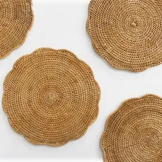 Pomegranate Woven Rattan Scalloped Placemat