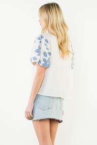THML- Puff Sleeve Embroidery V-Neck Top