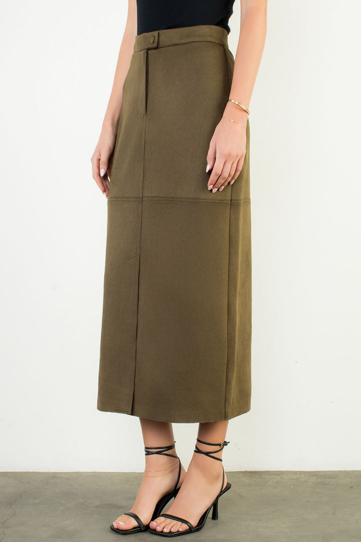 THML- Suede Long Skirt Olive
